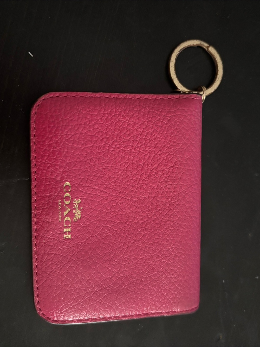 Coach Hot Pink Pebbled Leather Zip Card Case with Keyring